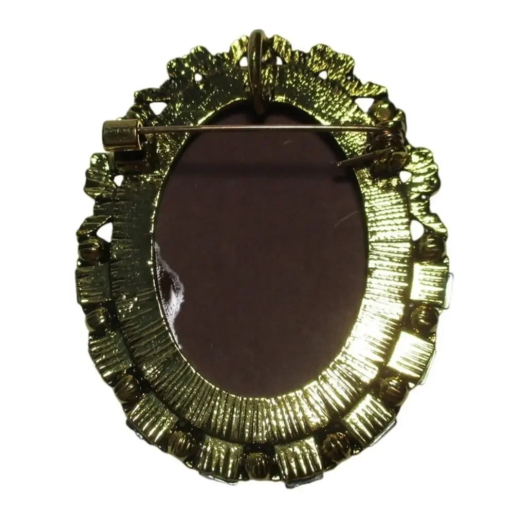 Vintage Style Cameo Rose Gold Tone Rhinestone Brooch Pendant Combo